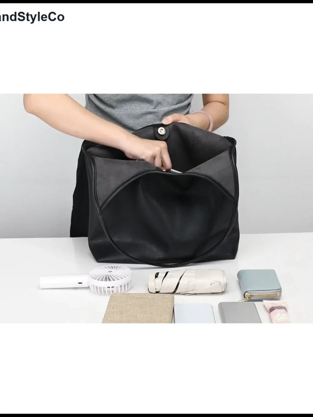 Slouchy Vegan Leather Hobo Shoulder Bag with Cosmetic Pouch